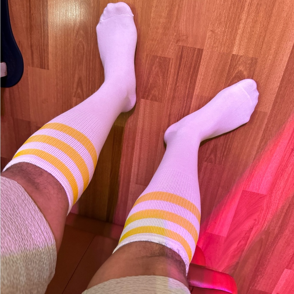White and Yellow Striped Men's Socks